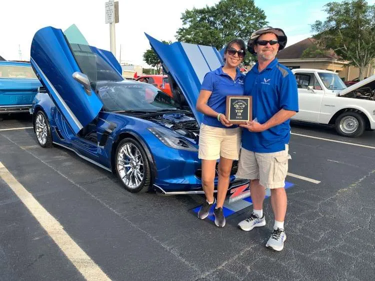 Seventh-generation Laguna Blue Z06 Corvette at car show