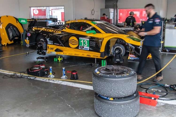 A Corvette race car in the garage