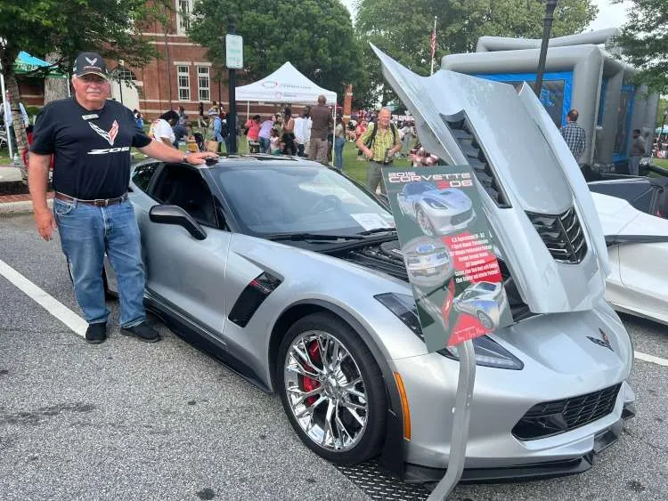 C7 Silver Corvette coupe.