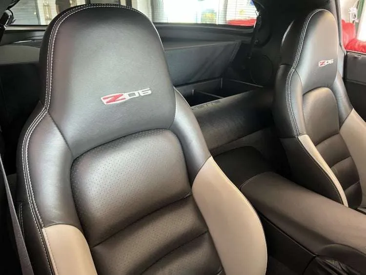 2007 Corvette Z06 interior, two-tone leather seats, Z06 logo embroidery, black and tan seats, Vettes of Atlanta Magazine photo
