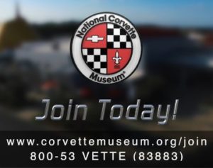Corvette Museum logo, website URL, and telephone number to join.