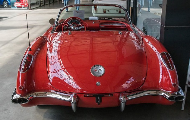 Convertible red C1 Corvette with red interior