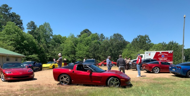 Numerous Corvettes staged for the North Jackson Fire Departments First Responders parade