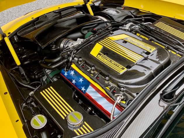 C7 Velocity Yellow Corvette with custom engine treatment