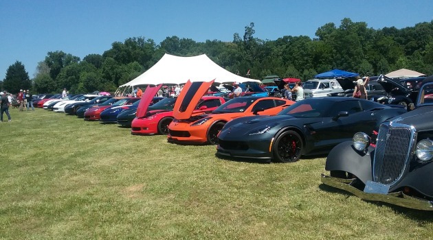 A row of Corvettes at the Simpson Farm car show