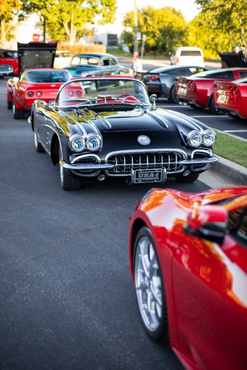 Vintage Corvettes parked