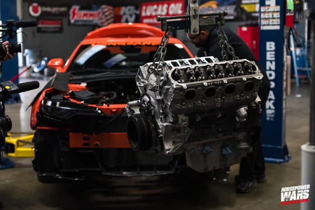 LS engine being pulled