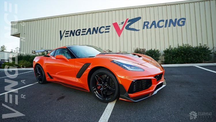 C7 orange Corvette coupe at Vengeance Racing