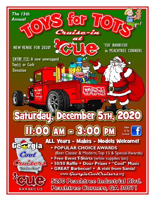 poster for Toys for Tots cruise-in at the Cue