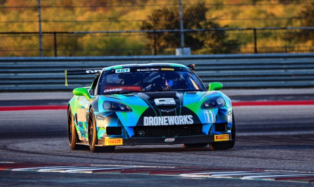 Justin Oakes in his DroneWorks Corvette race car