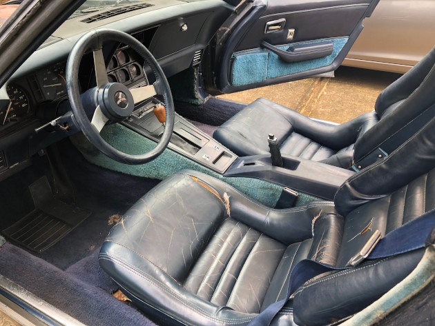 Interior of a worn 1979 Corvette