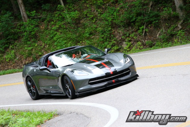 Seventh-generation gray Corvette coupe with racing stripe
