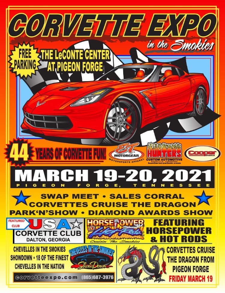Multi colored Corvette Expo car show flyer