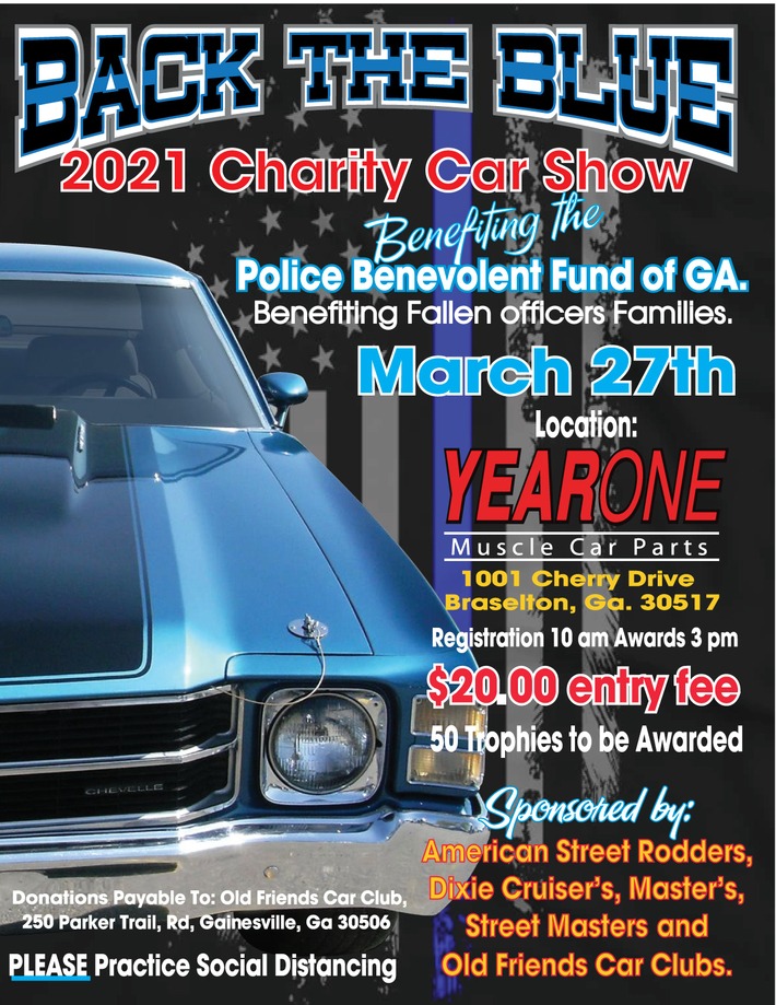 Poster for "Back the Blue" charity car show by YearOne