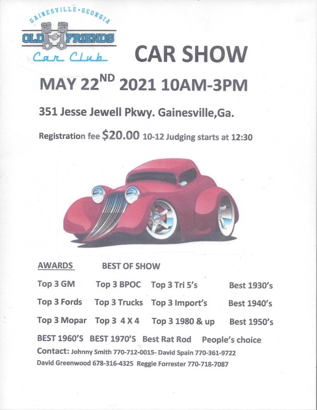 Old Friends Car Club banner for the May 22nd 2021 show