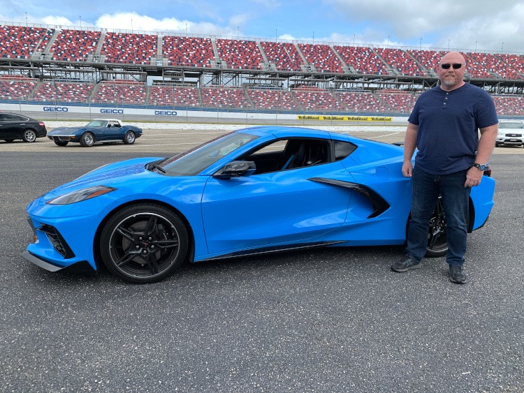 Eighth-generation Rapid Blue Corvette coupe at Talladega Superspeedway