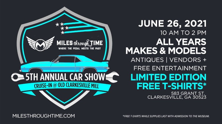 "Miles Through Time" mueum logo for car show