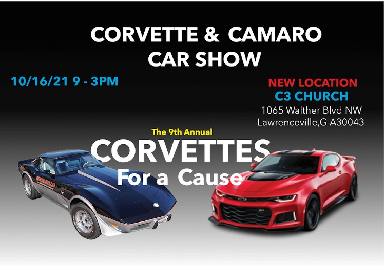 Corvette and camaro on car show banner