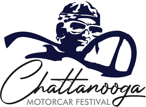 The annual Chattanooga Motorcar Festival logo in blue and white