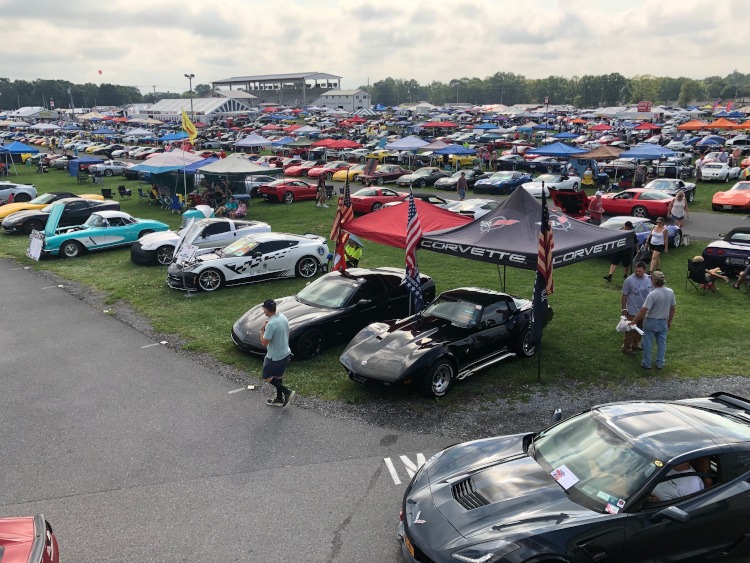Filled parking lot with Corvettes at the 2021 Corvettes of Carlisle event