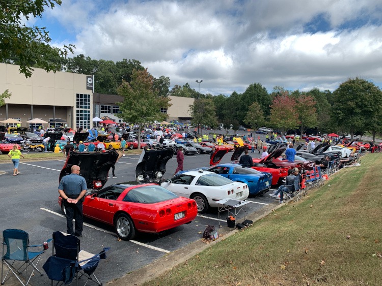 Parking lot at a Corvette car show