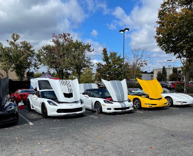 A line of Corvettes at the VetteStock 2021 event