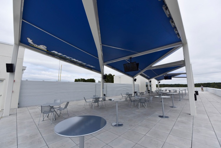 Sitting area under canopy at the Michelin Tower