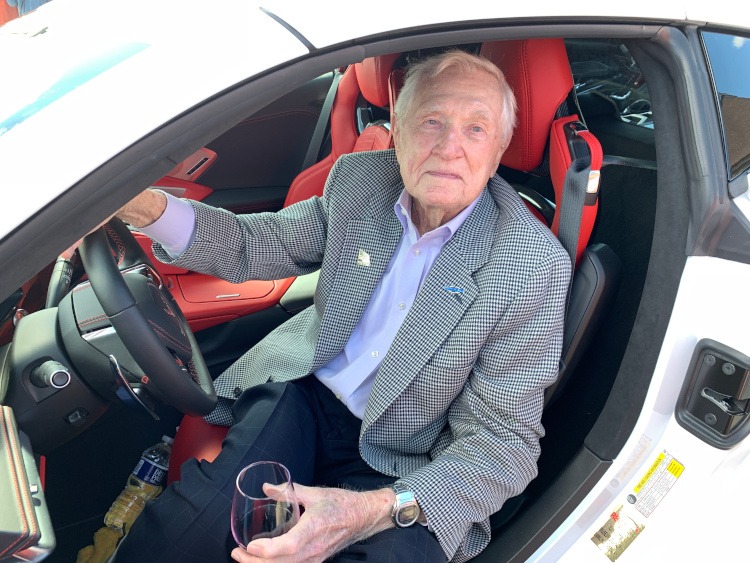 A man is sitting inside a 2022 eighth-generation corvette coupe