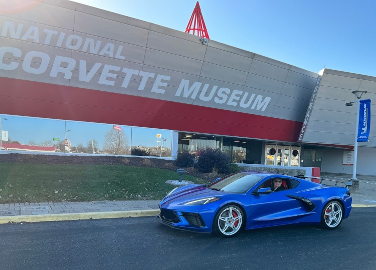 Blue C8 Corvette parked outside the NCM