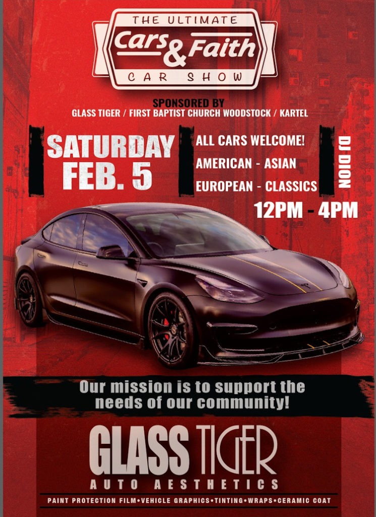 Advertisement for the Glass Tiger and Kartel car show in Woodstock