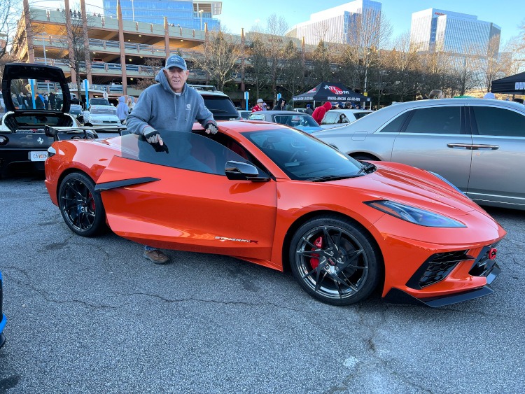 2021 model edition of a Corvette coupe in Sebring Orange