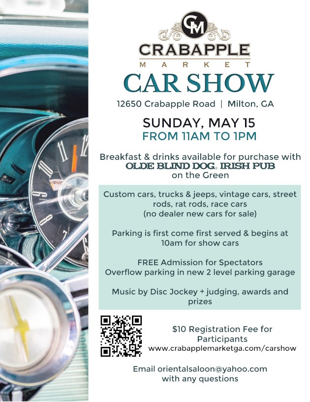Poster for the Crabapple Market car show in Milton, Ga.