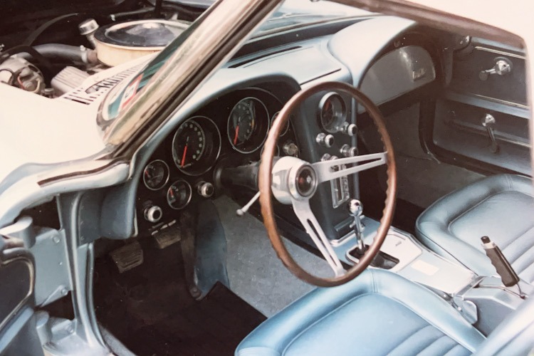 Blue interior of a second-generation 1967 Corvette