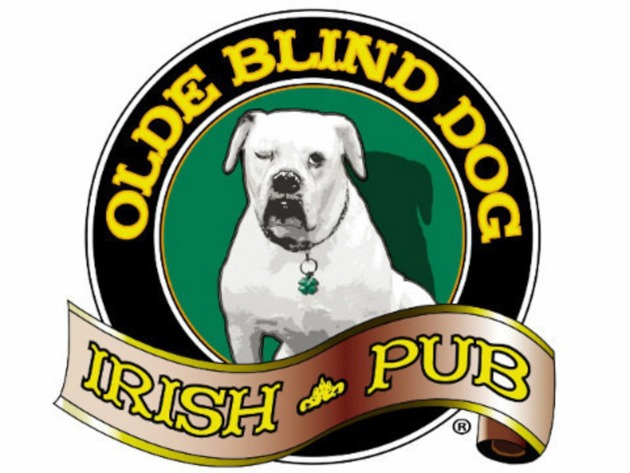 Irish pub logo with a white dog