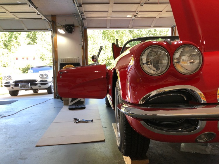 Classic Corvettes in a garage