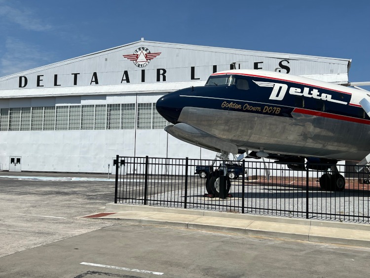 Decommissioned DC7 jet parked outside of the Delta Air Museum