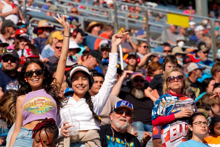 Excited race fans at the Atlanta Motor Speedway