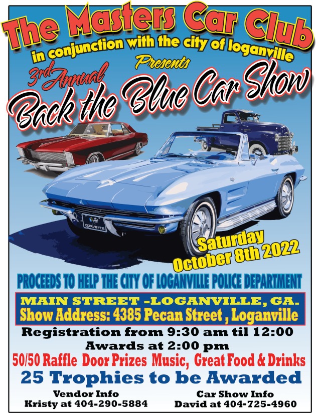 Advertisement for The Masters Car Club Back The Blue Car show