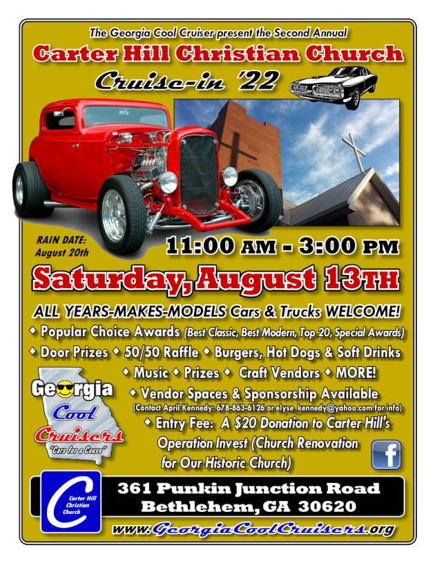 2022 Carter Hill Church car show for August 13th, 2022