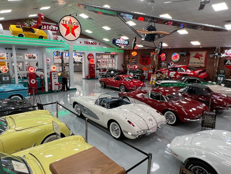 '50s era gas station with pumps