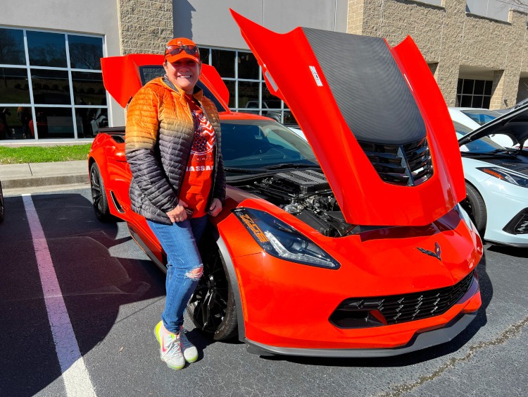 Seventh-generation Corvette coupe in Sebring Orange.