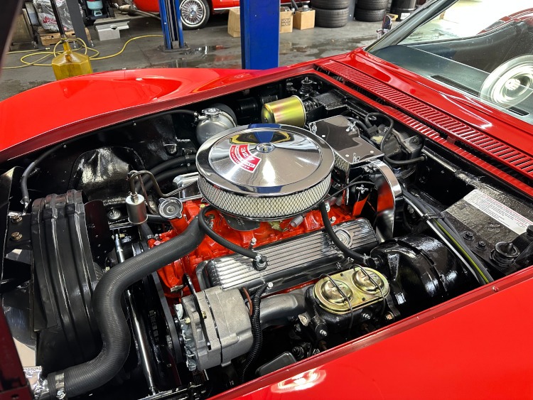 The engine inside a C3 Corvette