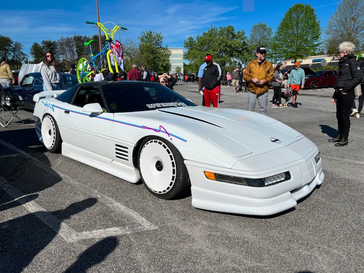 Custom white fourth-generation Corvette coupe.