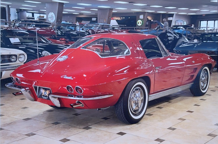 The backside of a red 1963 Split-window coupe Corvette