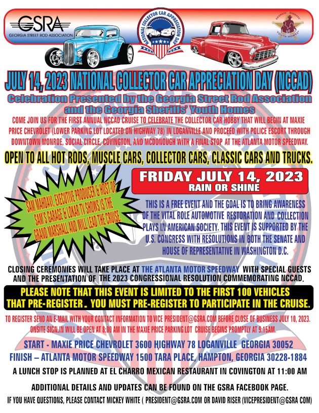 July 14th National Collector Car Appreciation Day event flyer