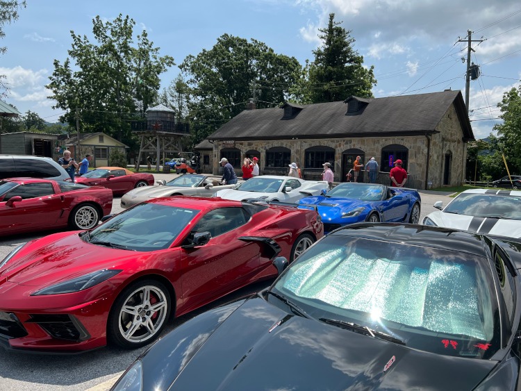 Corvettes are parked at RM Rose Distillery.