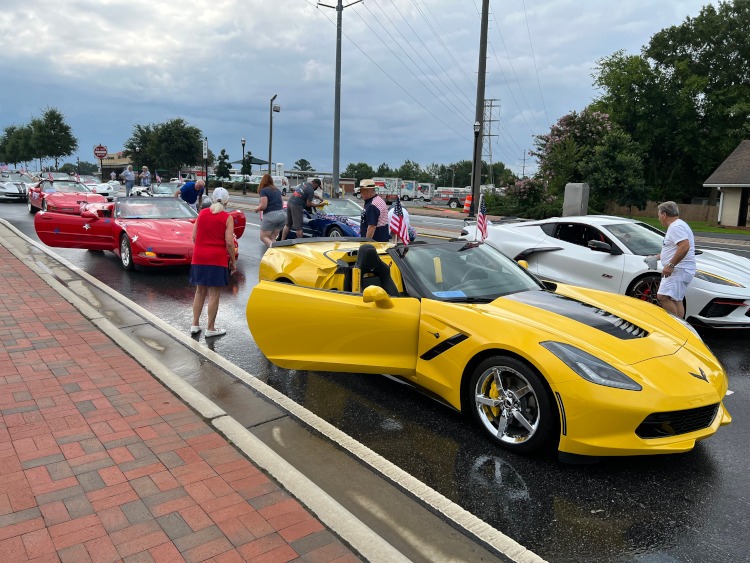 Several Corvettes parked on a street in Marietta, Ga.