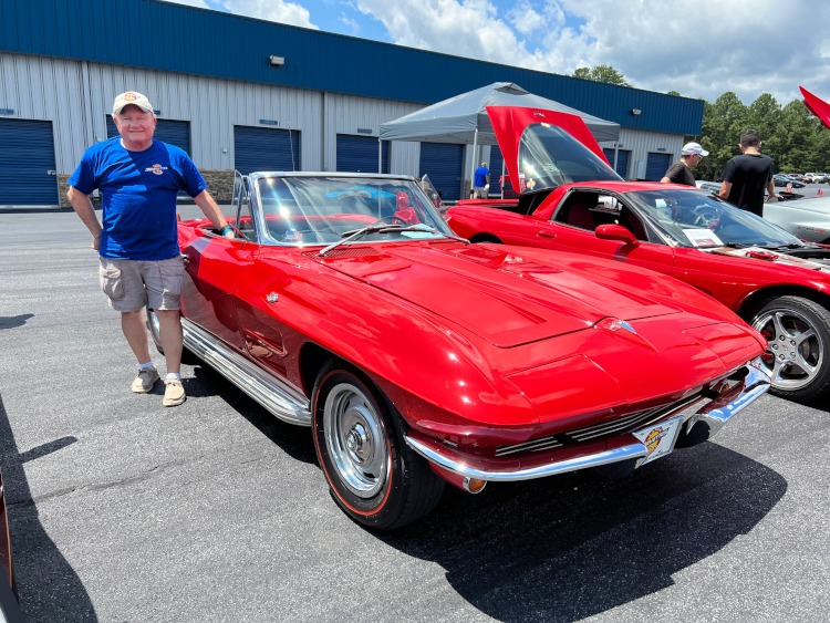 Red second-generation Corvette convertible.