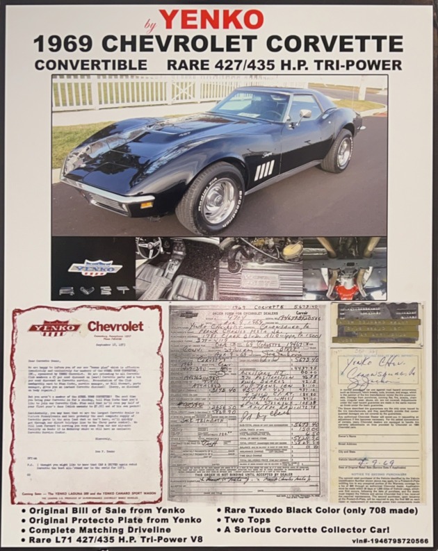 Paperwork for 1969 Corvette purchased at Yenko
