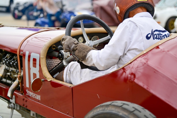The driver's view of a vintage race car from the 20s
